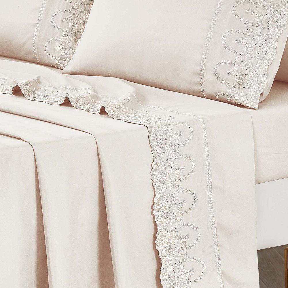 Jogo Lençol King Jade Bordado Inglês 4pç 100% Poliéster - Perol - 5