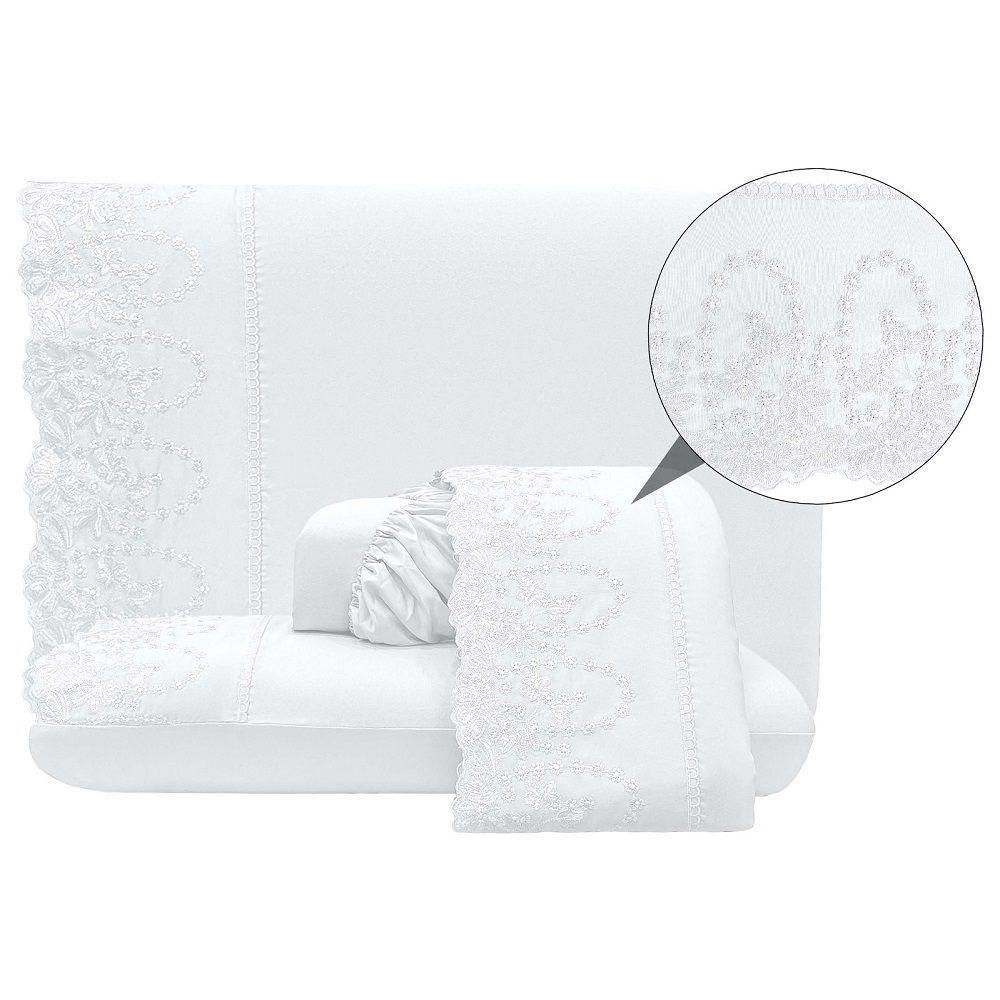 Jogo Lençol Queen Jade Bordado Inglês 4pç 100% Poliéster - Branco - 1