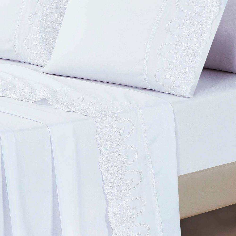 Jogo Lençol Queen Jade Bordado Inglês 4pç 100% Poliéster - Branco - 3