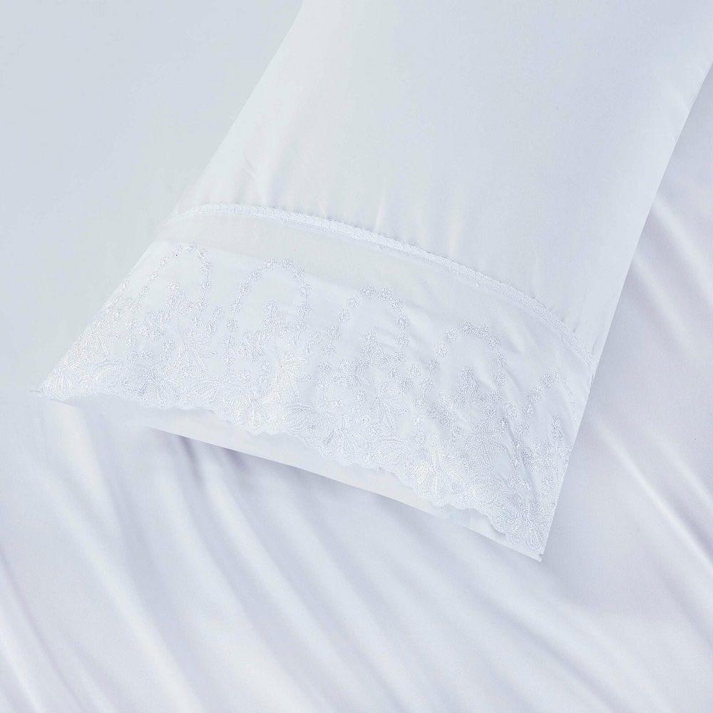 Jogo Lençol Queen Jade Bordado Inglês 4pç 100% Poliéster - Branco - 5