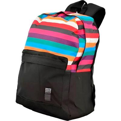 Mochila Juvenil Colorida Listrada Escola Passeio Cor:preto