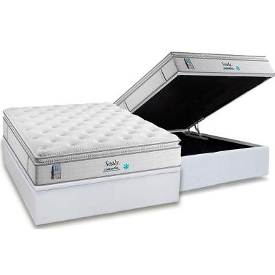 Cama Box Baú Casal: Colchão Molas Ensacadas Plumatex MasterPocket Confortgel + Base CRC Courano White(138x188)