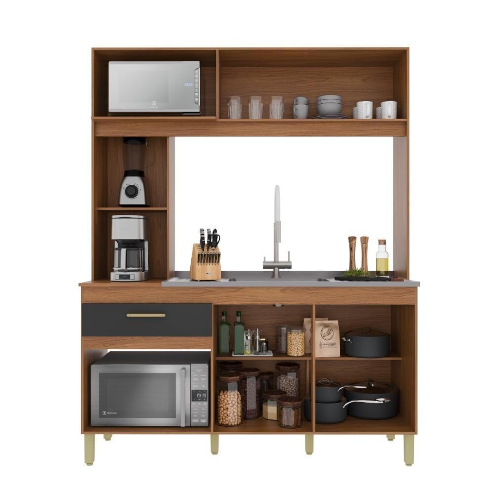 Armário De Cozinha Compacta Fidelitá Xangai 160cm 4 Portas 1 Gaveta Sem Tampo E Fundo Freijó/chumbo - 2