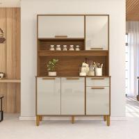 Armário De Cozinha Compacta Fidelitá Grécia 120cm 5 Portas 1 Gaveta Com Tampo E Fundo Freijó/off-white - 1