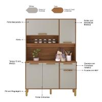 Armário De Cozinha Compacta Fidelitá Grécia 120cm 5 Portas 1 Gaveta Com Tampo E Fundo Freijó/off-white - 5