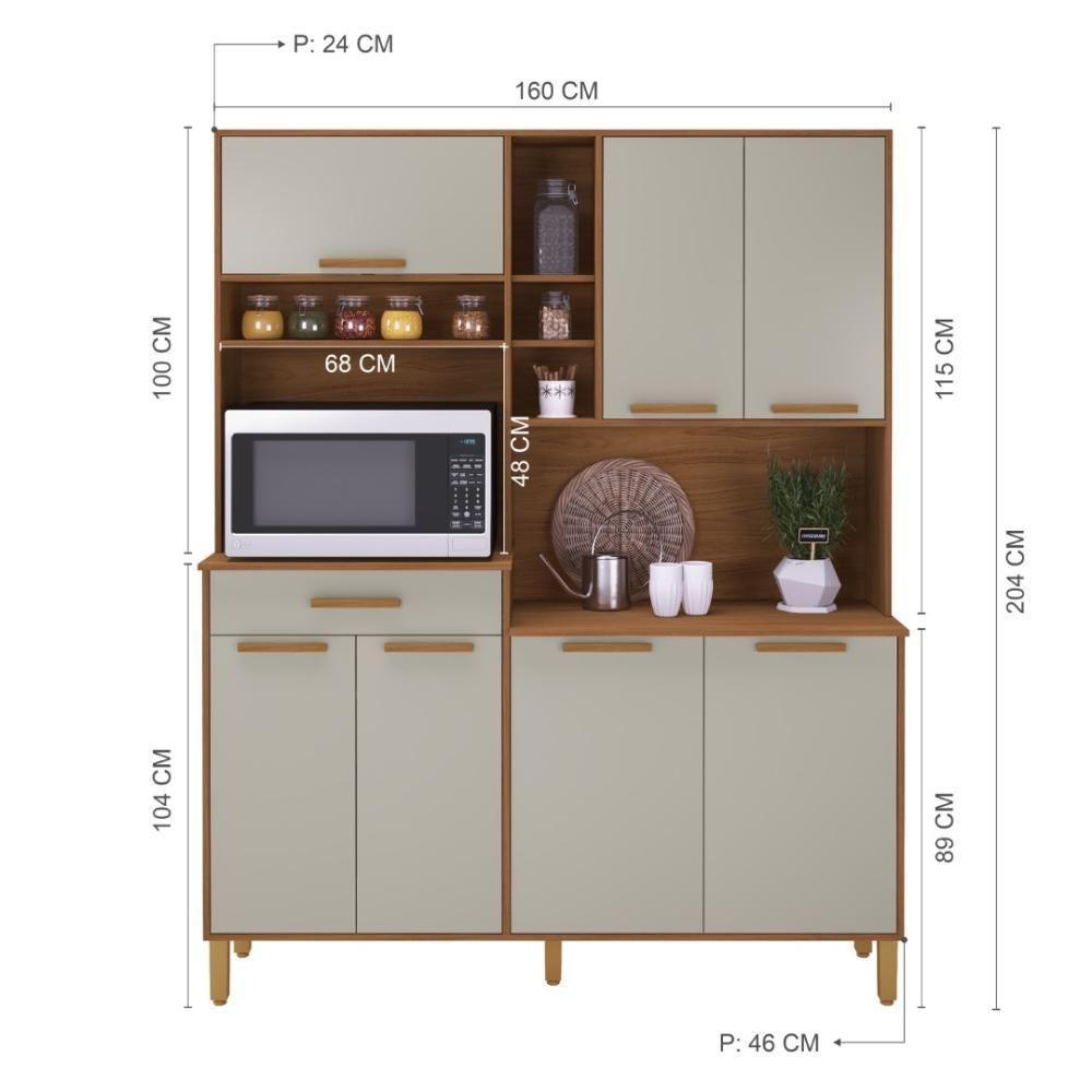 Armário De Cozinha Compacta Fidelitá Amsterdã 160cm 7 Portas 1 Gaveta Com Tampo E Fundo Freijó/off-white - 4