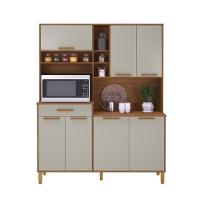 Armário De Cozinha Compacta Fidelitá Amsterdã 160cm 7 Portas 1 Gaveta Com Tampo E Fundo Freijó/off-white - 2