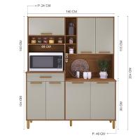 Armário De Cozinha Compacta Fidelitá Amsterdã 160cm 7 Portas 1 Gaveta Com Tampo E Fundo Freijó/off-white