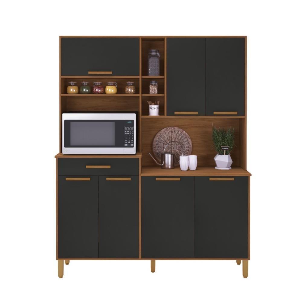 Armário De Cozinha Compacta Fidelitá Amsterdã 160cm 7 Portas 1 Gaveta Com Tampo E Fundo Freijó/chumbo - 2