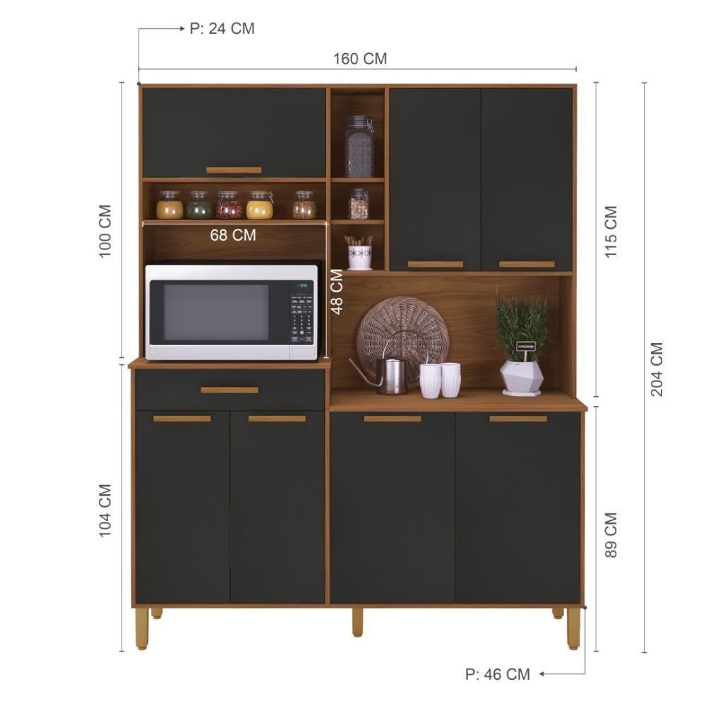 Armário De Cozinha Compacta Fidelitá Amsterdã 160cm 7 Portas 1 Gaveta Com Tampo E Fundo Freijó/chumbo - 4