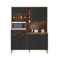 Armário De Cozinha Compacta Fidelitá Amsterdã 160cm 7 Portas 1 Gaveta Com Tampo E Fundo Freijó/chumbo - 2
