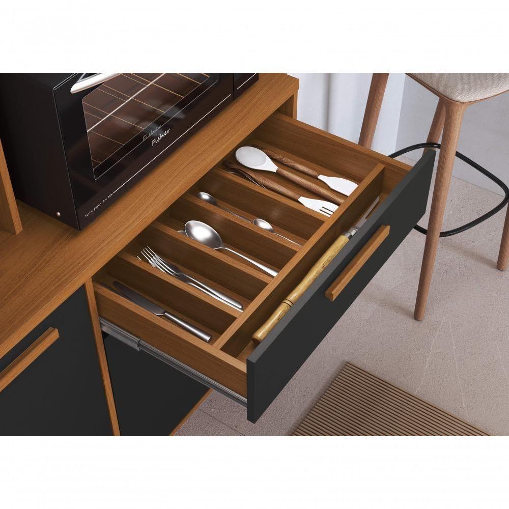 Armário De Cozinha Compacta Fidelitá Barcelona 180cm 7 Portas 2 Gaveta Com Tampo E Fundo Freijó/chumbo - 2