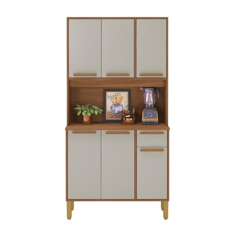 Armário De Cozinha Compacta Fidelitá Bari 90cm 6 Portas 1 Gaveta Com Tampo E Fundo Freijó/off-white - 2