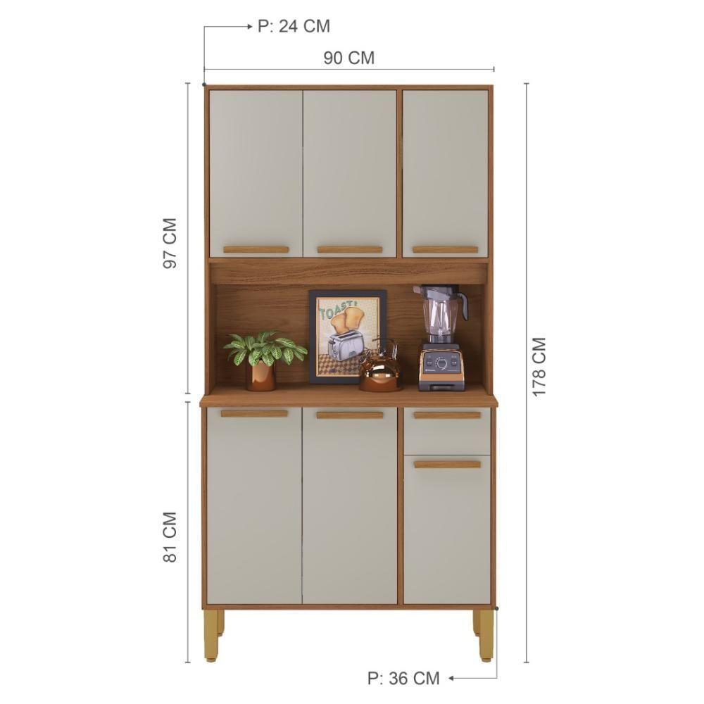 Armário De Cozinha Compacta Fidelitá Bari 90cm 6 Portas 1 Gaveta Com Tampo E Fundo Freijó/off-white - 4