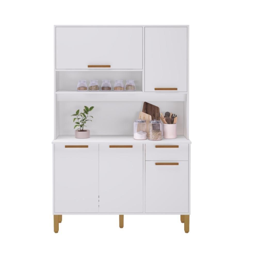 Armário De Cozinha Compacta Fidelitá Grécia 120cm 5 Portas 1 Gaveta Com Tampo E Fundo Branco - 2