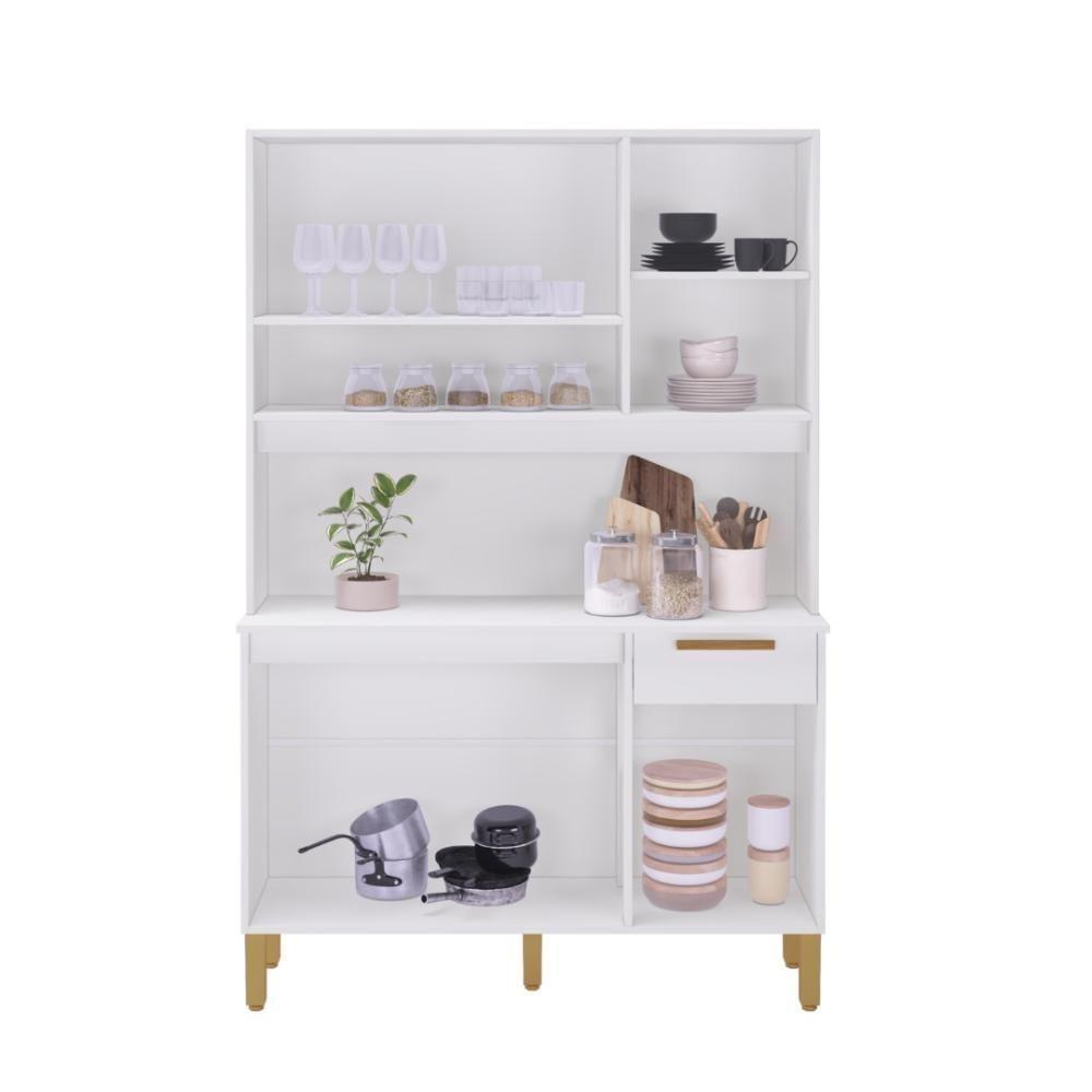 Armário De Cozinha Compacta Fidelitá Grécia 120cm 5 Portas 1 Gaveta Com Tampo E Fundo Branco - 3