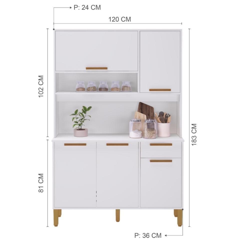 Armário De Cozinha Compacta Fidelitá Grécia 120cm 5 Portas 1 Gaveta Com Tampo E Fundo Branco - 4