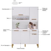Armário De Cozinha Compacta Fidelitá Grécia 120cm 5 Portas 1 Gaveta Com Tampo E Fundo Branco - 5