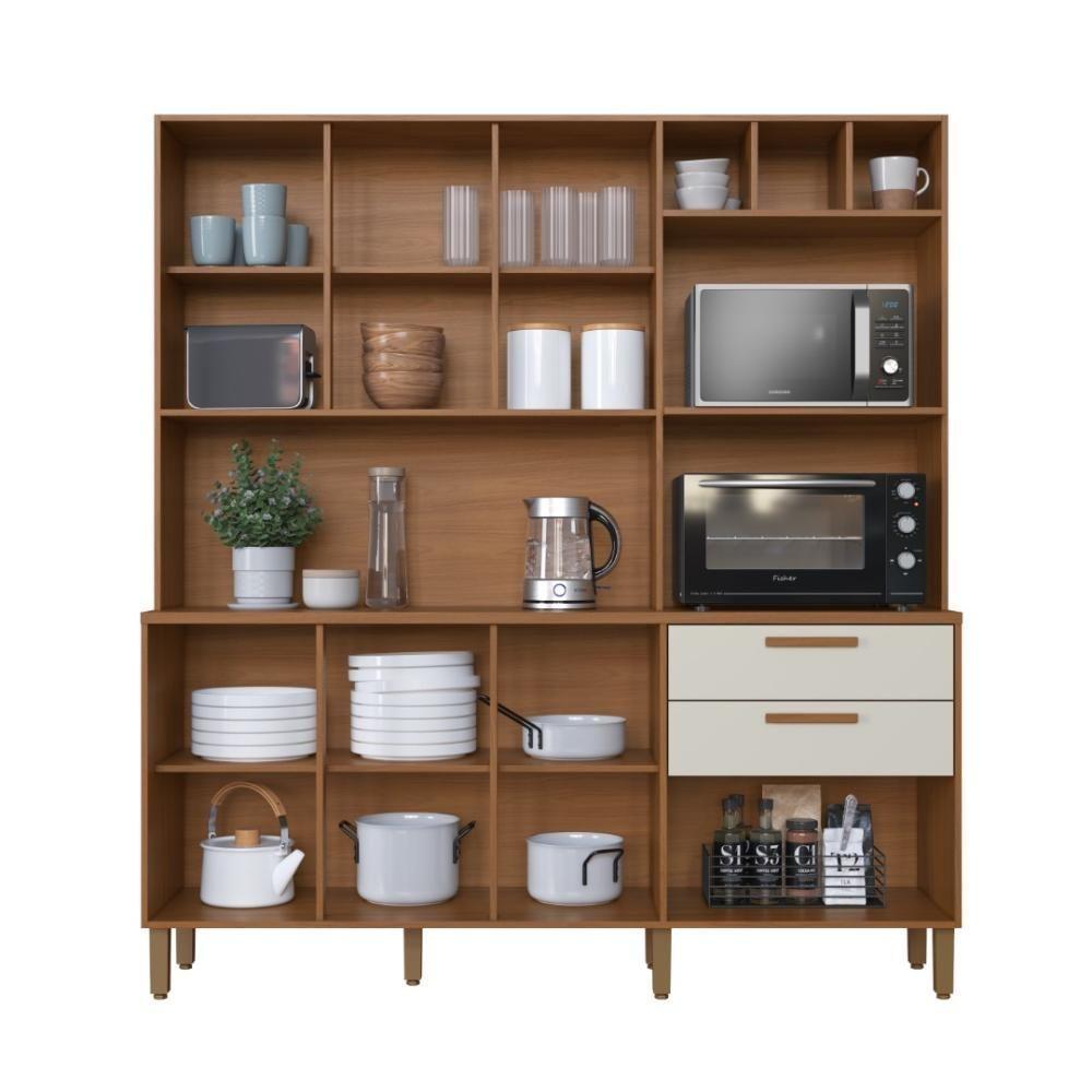 Armário De Cozinha Compacta Fidelitá Barcelona 180cm 7 Portas 2 Gaveta Com Tampo E Fundo Freijó/off-white - 3