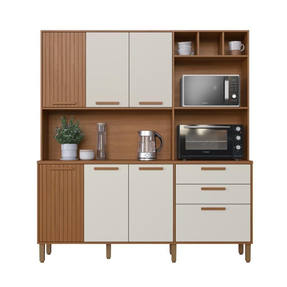 Armário De Cozinha Compacta Fidelitá Barcelona 180cm 7 Portas 2 Gaveta Com Tampo E Fundo Freijó/off-white - 4