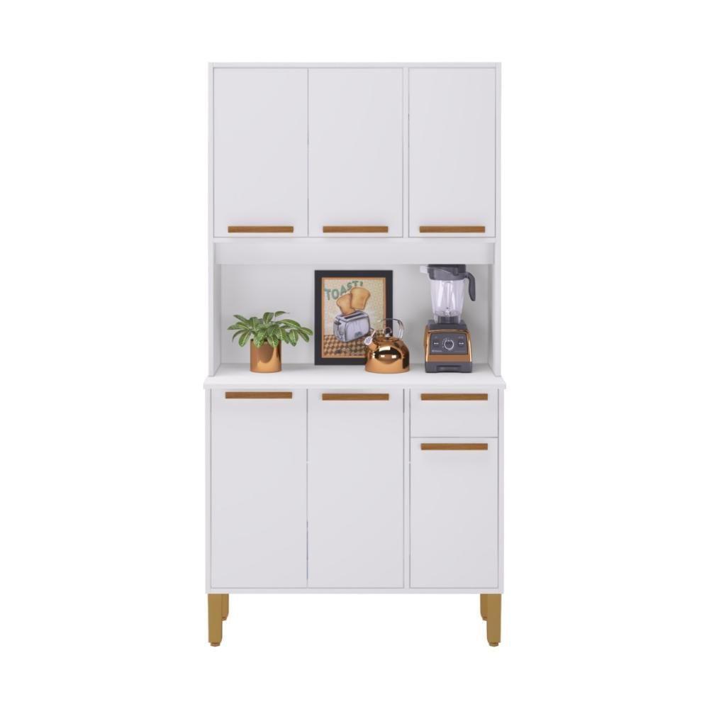Armário De Cozinha Compacta Fidelitá Bari 90cm 6 Portas 1 Gaveta Com Tampo E Fundo Branco - 2