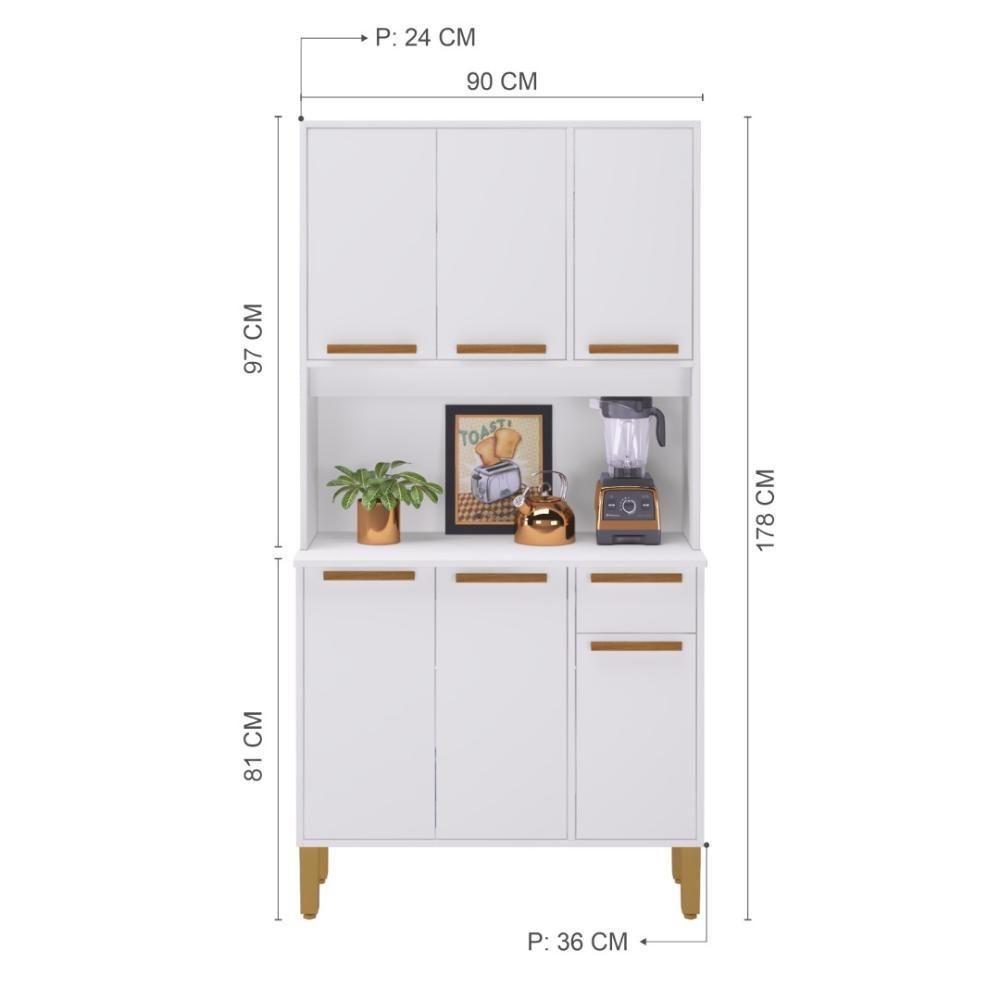 Armário De Cozinha Compacta Fidelitá Bari 90cm 6 Portas 1 Gaveta Com Tampo E Fundo Branco - 4