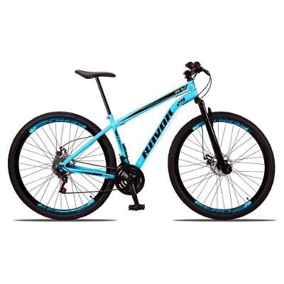 Bicicleta Aro 29 Suspensão Dianteira Bike Aço 21 Marchas Freio A Disco Azul Celeste
