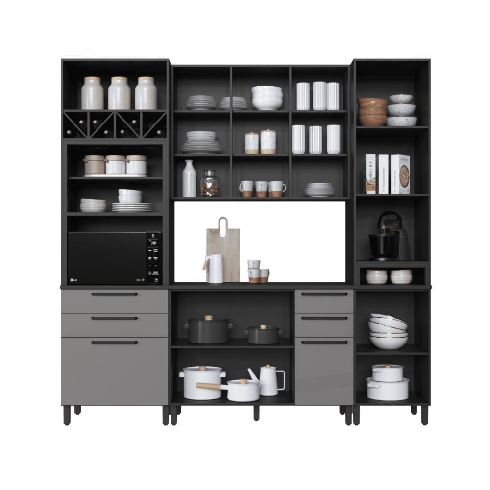 Cozinha Modulada Compacta Fidelitá Mônaco 4 Peças 240cm 10 Portas 4 Gavetas Com Tampo Chumbo/titânio - 2