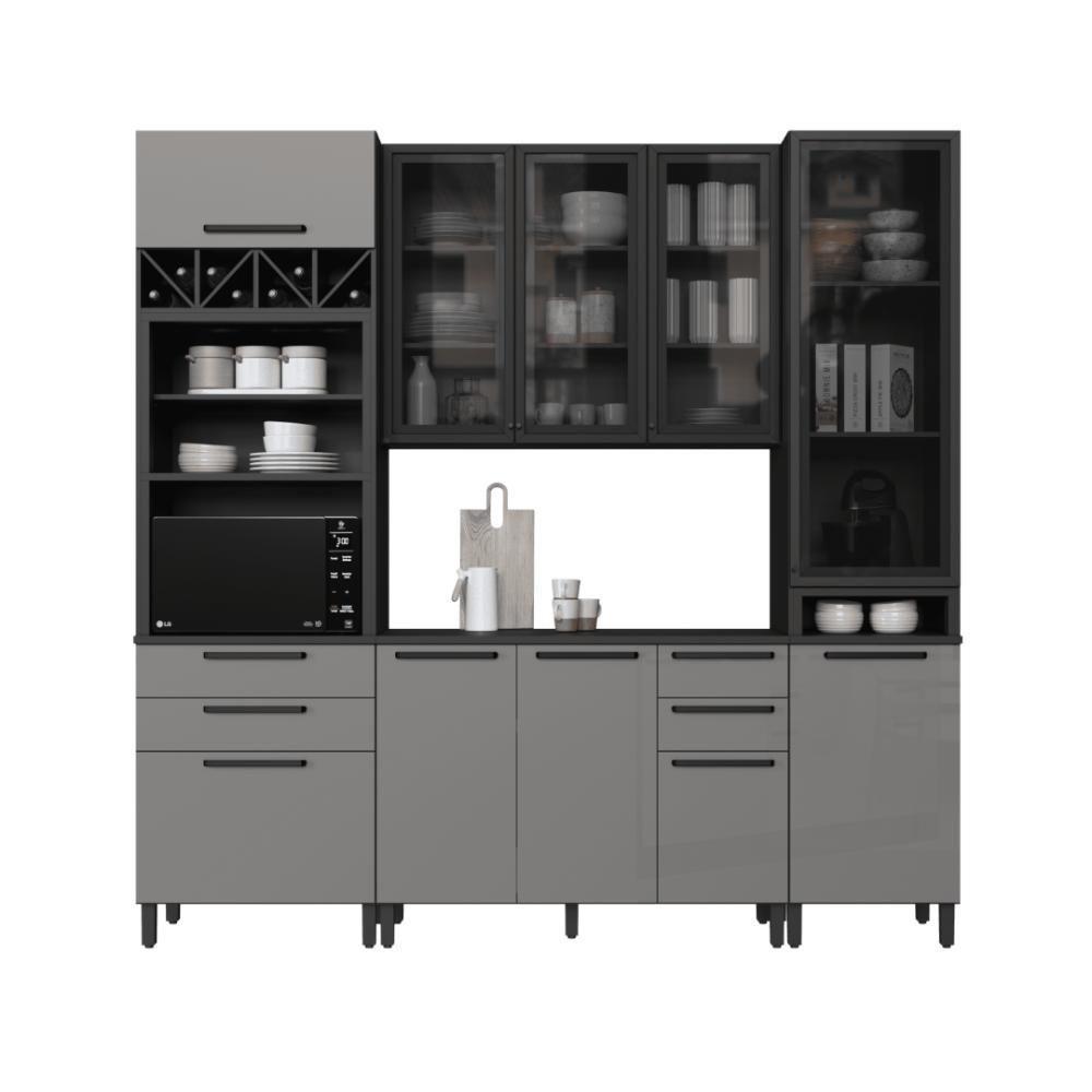 Cozinha Modulada Compacta Fidelitá Mônaco 4 Peças 240cm 10 Portas 4 Gavetas Com Tampo Chumbo/titânio - 3