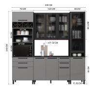 Cozinha Modulada Compacta Fidelitá Mônaco 4 Peças 240cm 10 Portas 4 Gavetas Com Tampo Chumbo/titânio