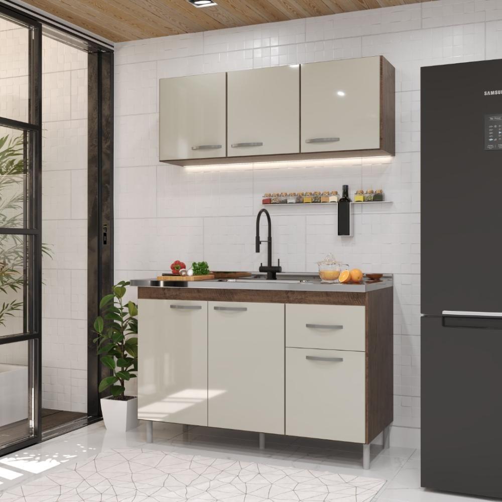 Cozinha Modulada Compacta Fidelitá Suiça 2 Peças 6 Portas 1 Gaveta Sem Tampo Noce/off-white - 1