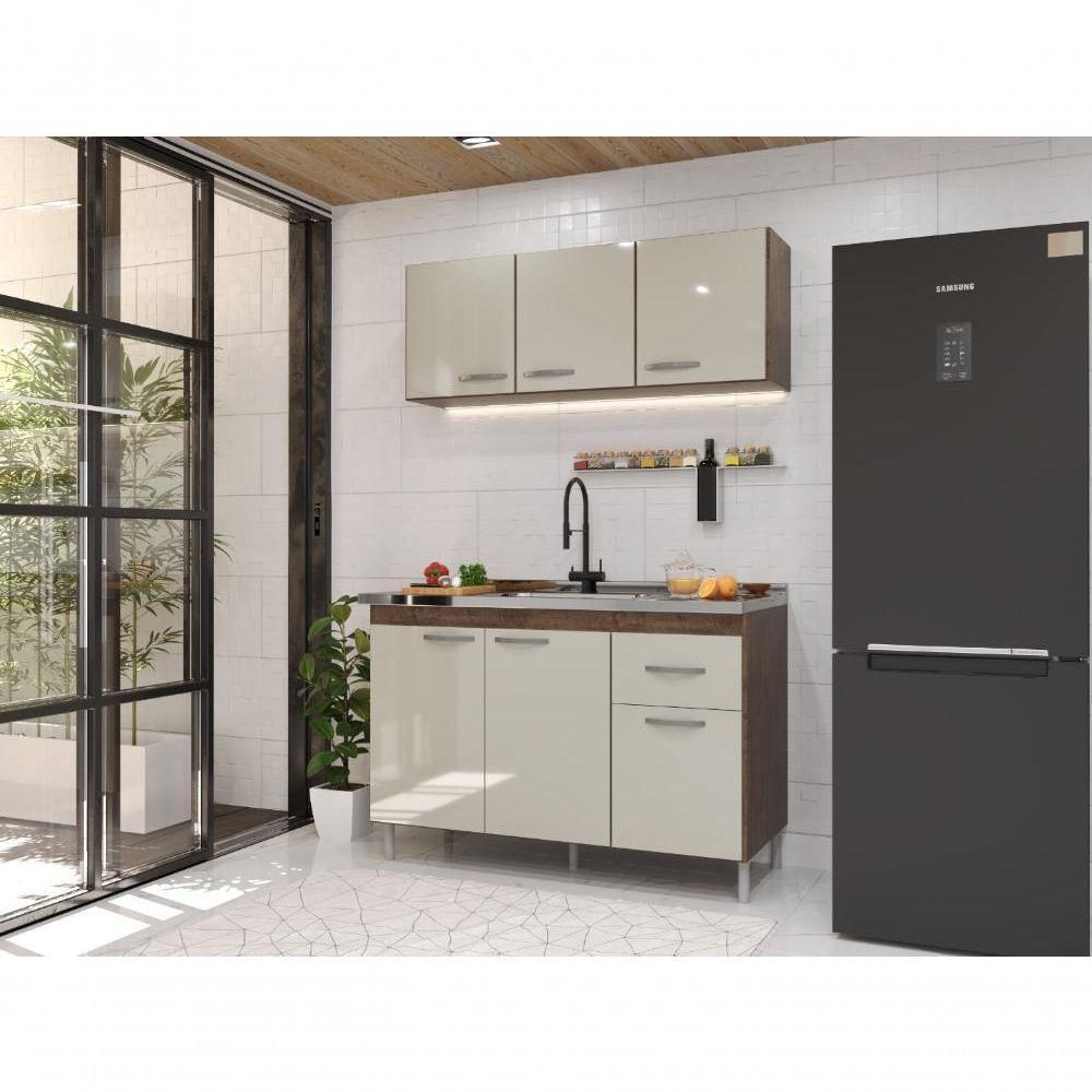 Cozinha Modulada Compacta Fidelitá Suiça 2 Peças 6 Portas 1 Gaveta Sem Tampo Noce/off-white - 2
