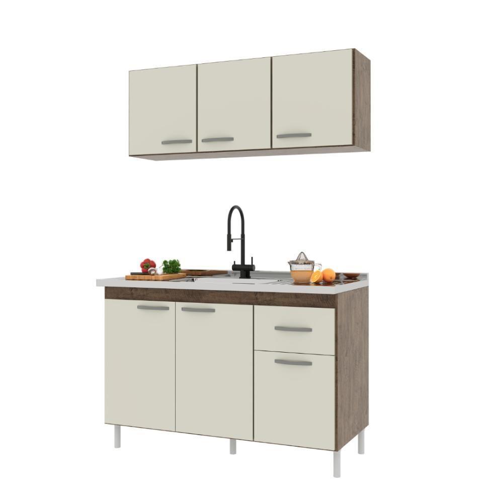 Cozinha Modulada Compacta Fidelitá Suiça 2 Peças 6 Portas 1 Gaveta Sem Tampo Noce/off-white - 3