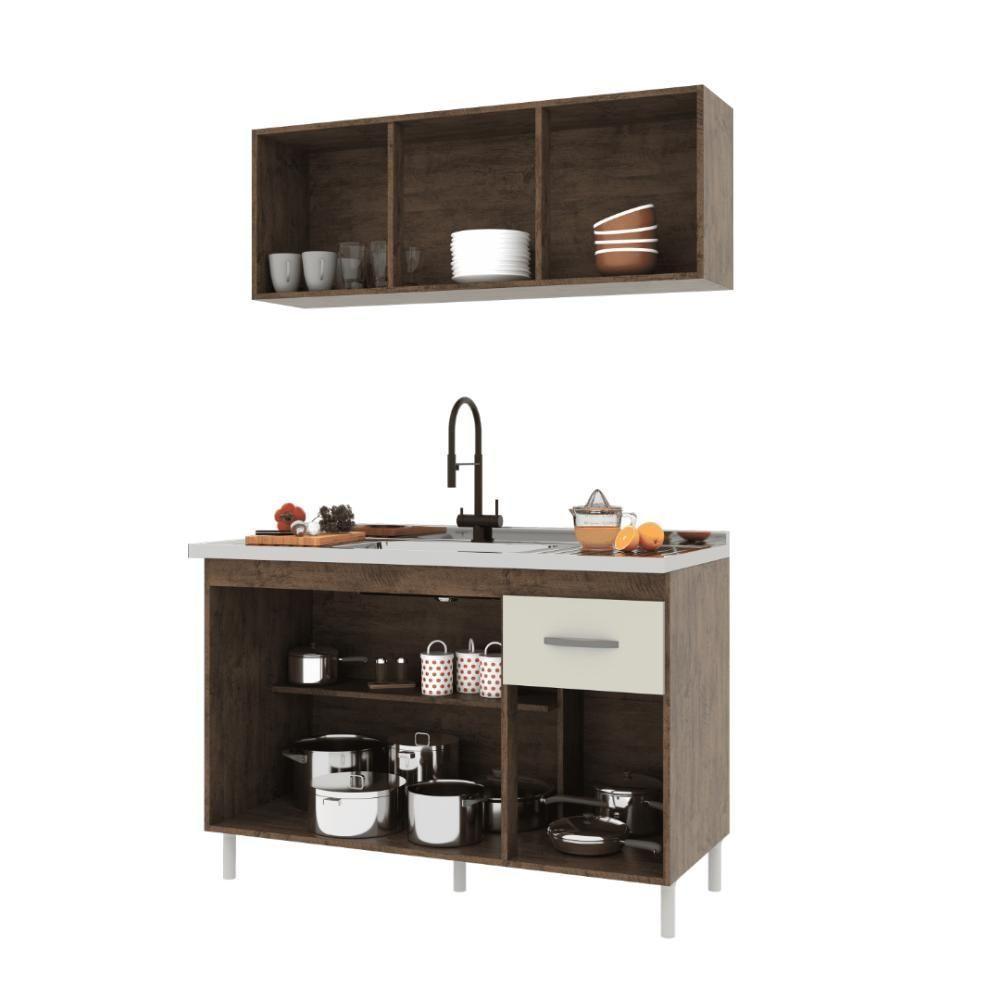 Cozinha Modulada Compacta Fidelitá Suiça 2 Peças 6 Portas 1 Gaveta Sem Tampo Noce/off-white - 4