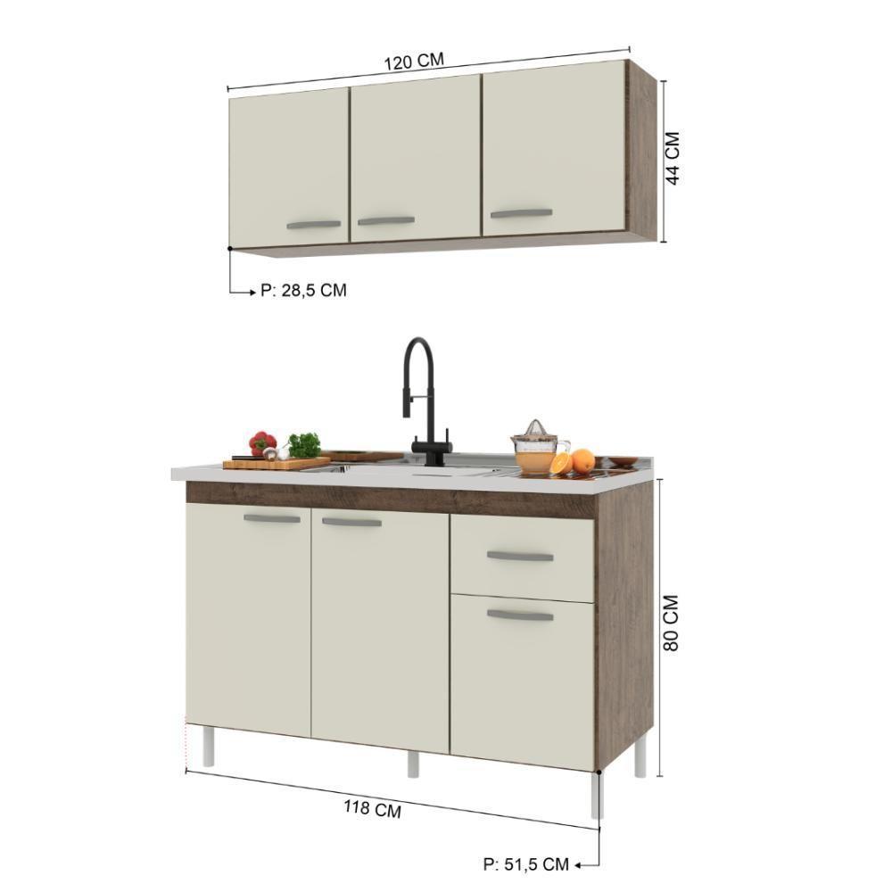 Cozinha Modulada Compacta Fidelitá Suiça 2 Peças 6 Portas 1 Gaveta Sem Tampo Noce/off-white - 5