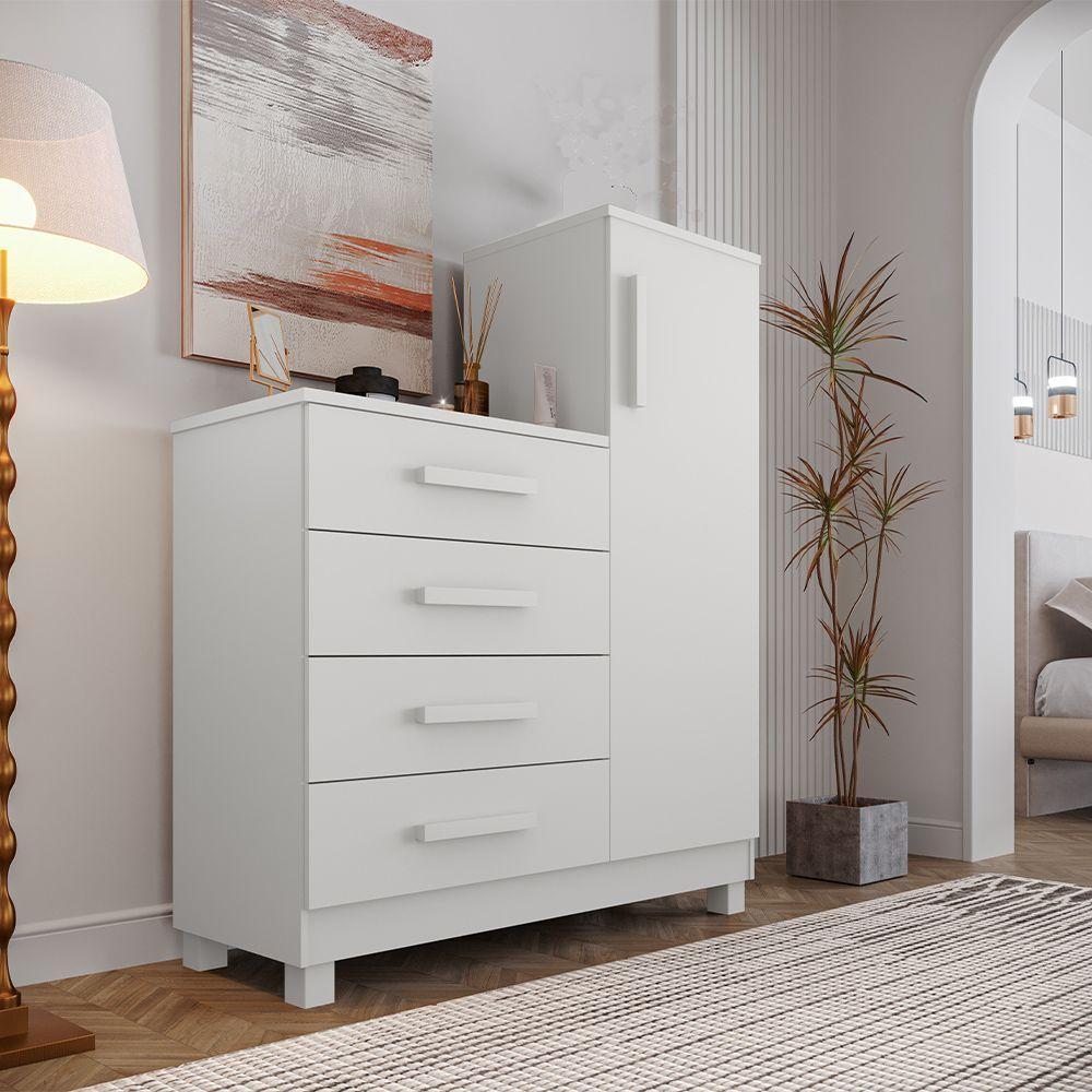 Comoda Branca Quarto Casal Sapateira Grande Com 4 Gavetas Reforçadas Versátil - 1