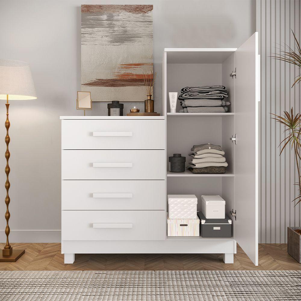 Comoda Branca Quarto Casal Sapateira Grande Com 4 Gavetas Reforçadas Versátil - 2