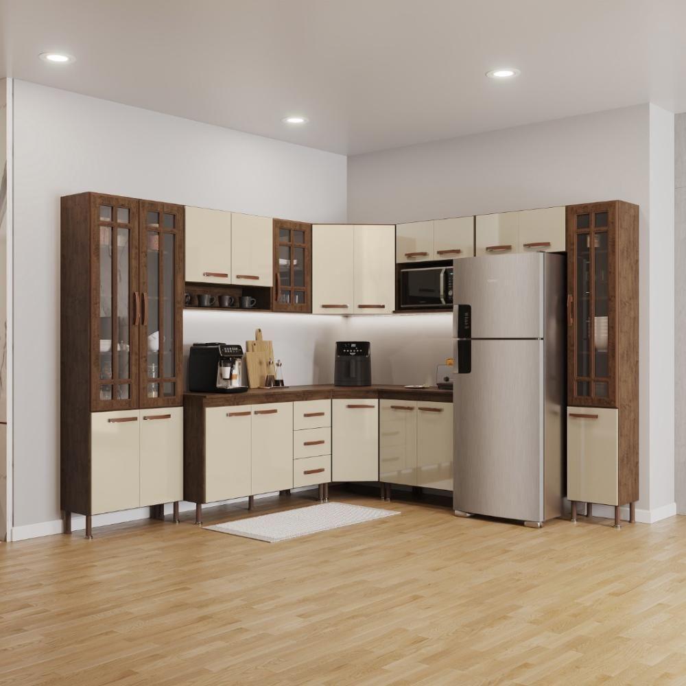 Cozinha Modulada Completa Fidelitá Lisboa 9 Peças 515cm 20 Portas 3 Gavetas Com Tampo Noce/off-white - 1