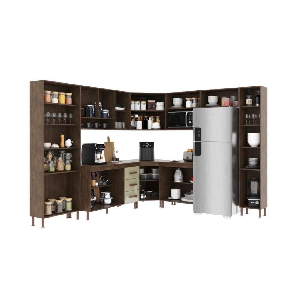 Cozinha Modulada Completa Fidelitá Lisboa 9 Peças 515cm 20 Portas 3 Gavetas Com Tampo Noce/off-white - 2