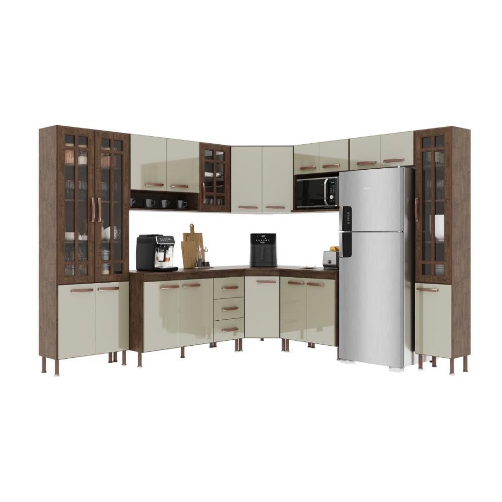 Cozinha Modulada Completa Fidelitá Lisboa 9 Peças 515cm 20 Portas 3 Gavetas Com Tampo Noce/off-white - 3