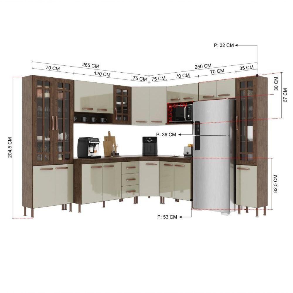 Cozinha Modulada Completa Fidelitá Lisboa 9 Peças 515cm 20 Portas 3 Gavetas Com Tampo Noce/off-white - 4