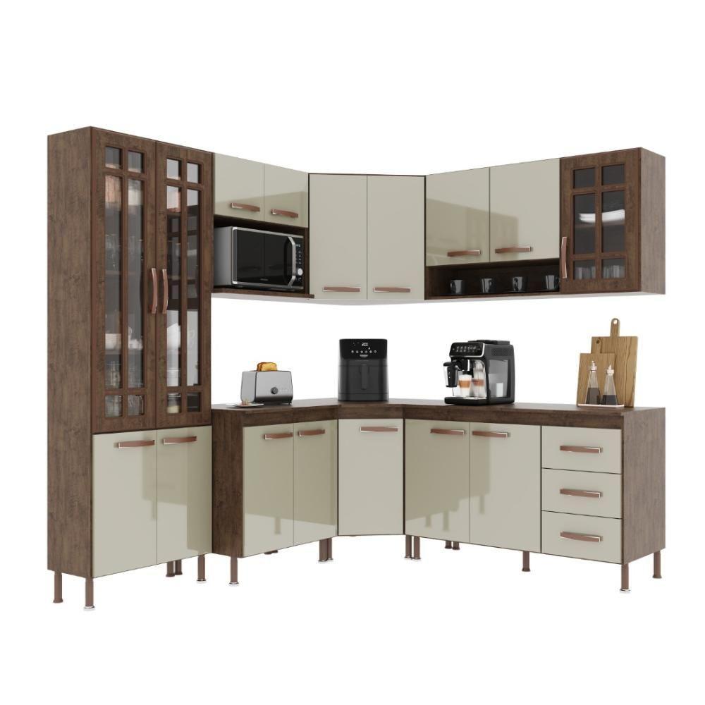 Cozinha Modulada Completa Fidelitá Lisboa 7 Peças 410cm 16 Portas 3 Gavetas Com Tampo Noce/off-white - 3