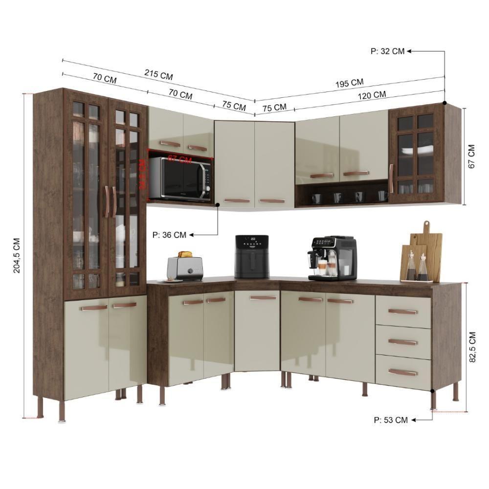 Cozinha Modulada Completa Fidelitá Lisboa 7 Peças 410cm 16 Portas 3 Gavetas Com Tampo Noce/off-white - 4
