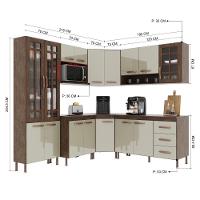 Cozinha Modulada Completa Fidelitá Lisboa 7 Peças 410cm 16 Portas 3 Gavetas Com Tampo Noce/off-white