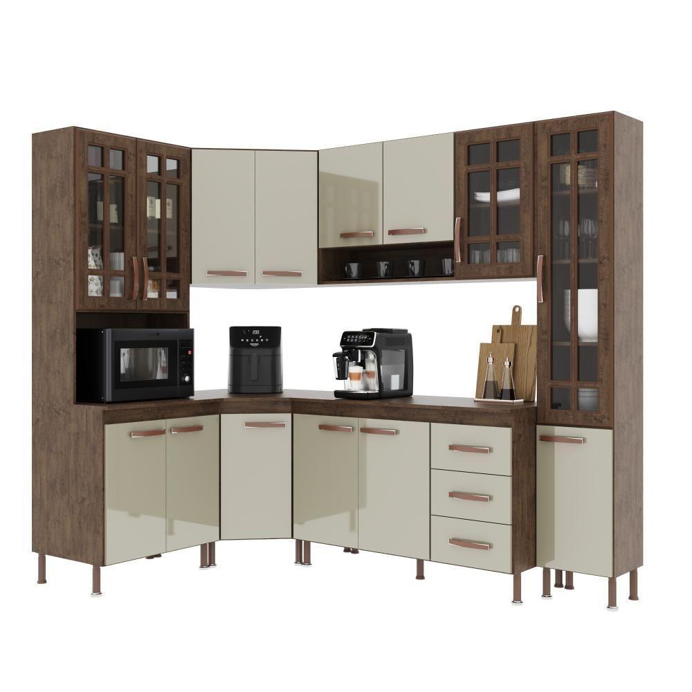 Cozinha Modulada Completa Fidelitá Lisboa 6 Peças 375cm 14 Portas 3 Gavetas Com Tampo Noce/off-white - 3
