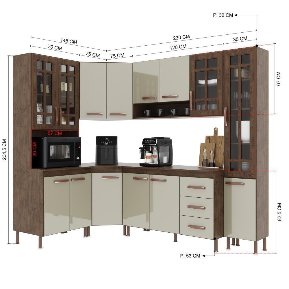 Cozinha Modulada Completa Fidelitá Lisboa 6 Peças 375cm 14 Portas 3 Gavetas Com Tampo Noce/off-white - 4