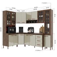Cozinha Modulada Completa Fidelitá Lisboa 6 Peças 375cm 14 Portas 3 Gavetas Com Tampo Noce/off-white