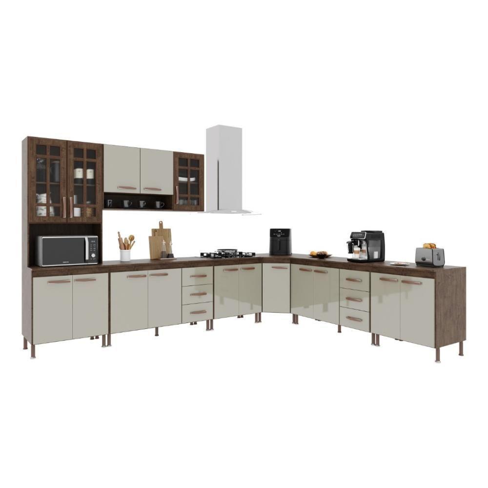 Cozinha Modulada Completa Fidelitá Lisboa 7 Peças 600cm 16 Portas 6 Gavetas Com Tampo Noce/off-white - 2