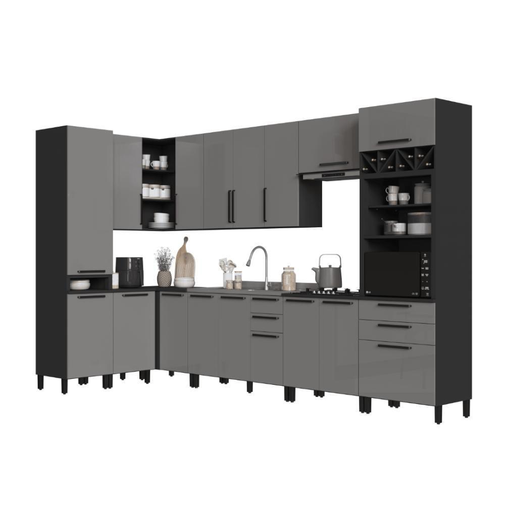 Cozinha Modulada Completa Fidelitá Mônaco 10 Peças 529cm 17 Portas 4 Gavetas Sem Tampo Chumbo/titânio - 3
