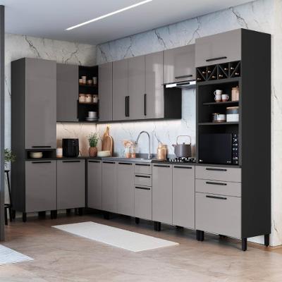 Cozinha Modulada Completa Fidelitá Mônaco 10 Peças 529cm 17 Portas 4 Gavetas Sem Tampo Chumbo/titânio